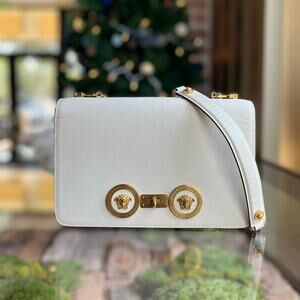 VERSACE White Leather Medusa Turn lock Shoulder Bag